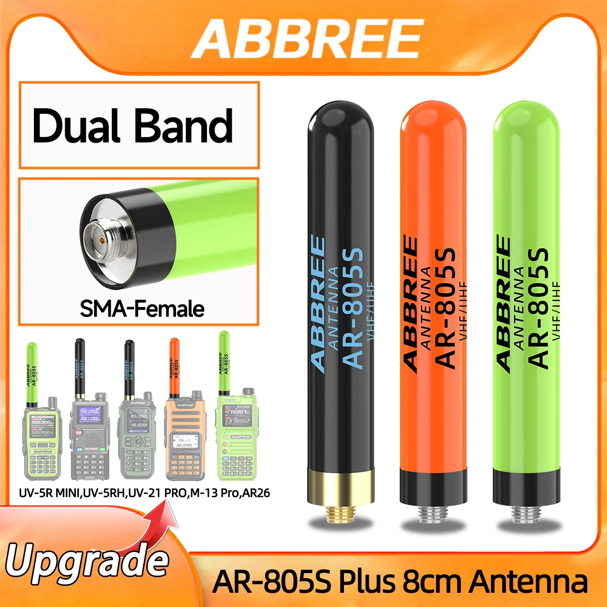 ABBREE Antena SMA hembra Doble Banda UHF/VHF para walkie talkie