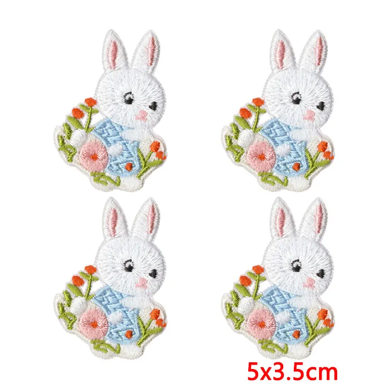 Parche bordado termoadhesivo conejo de Pascua con flores - imagen 4