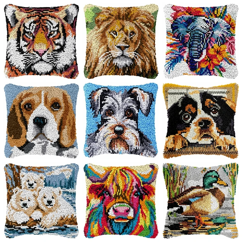 Kit de bordado con diseño de tigre, león y elefante