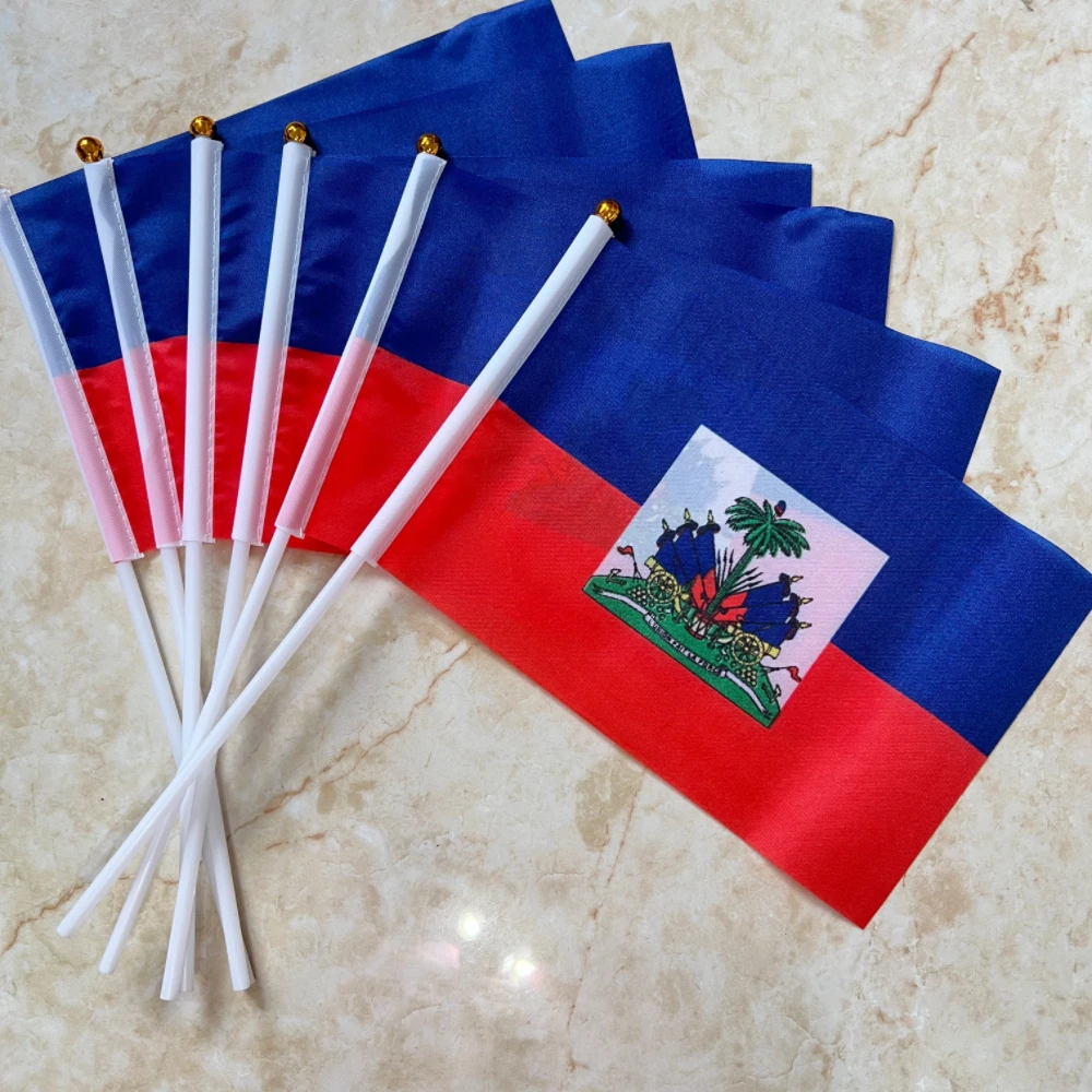 Bandera de mano Haití de poliéster para ondear con asta plástica - imagen 5