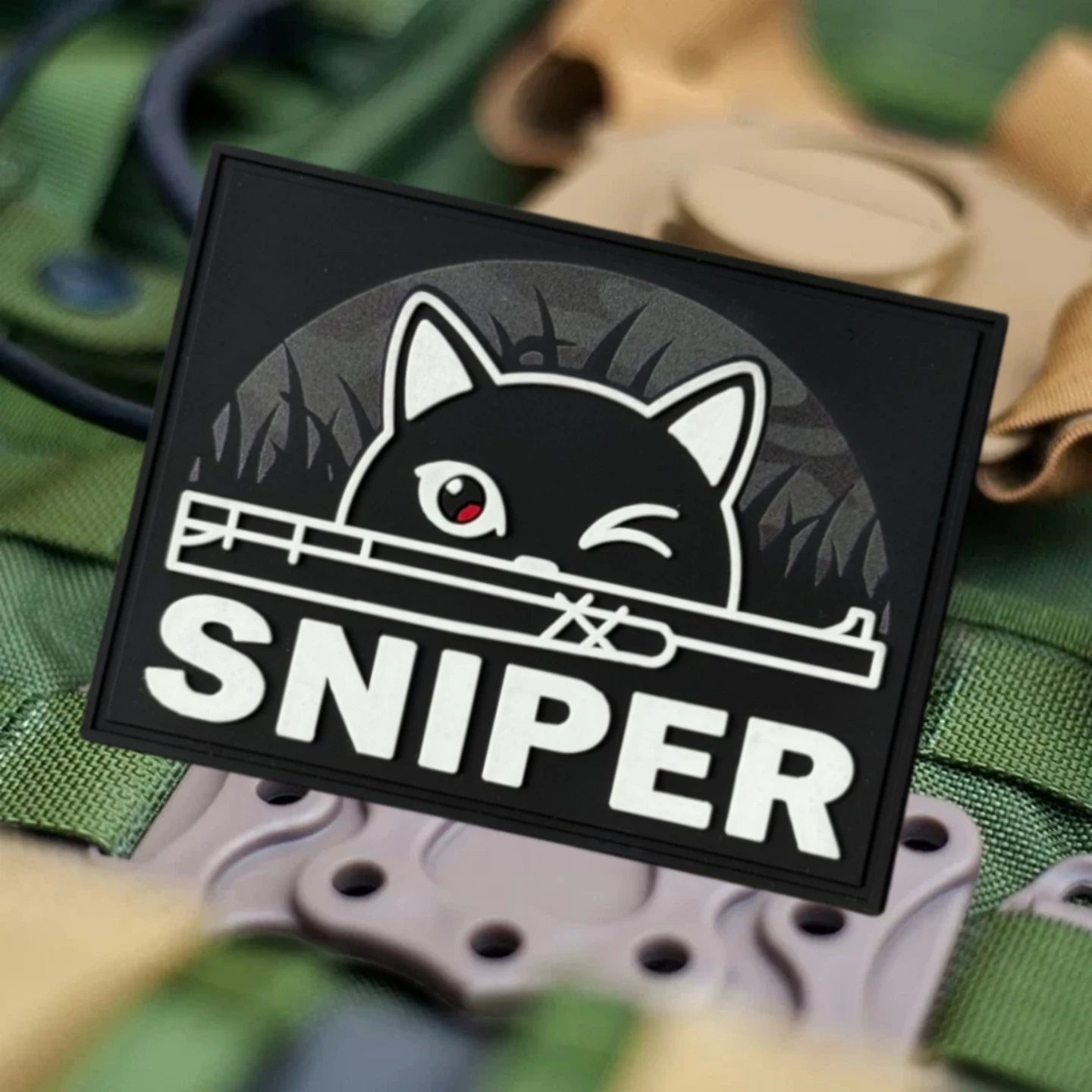 Parche táctico PVC con velcro Sniper gato para mochila militar - imagen 2