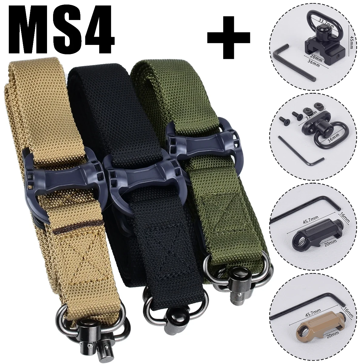 Correa QD táctica metálica ajustable MS4 con adaptador Picatinny
