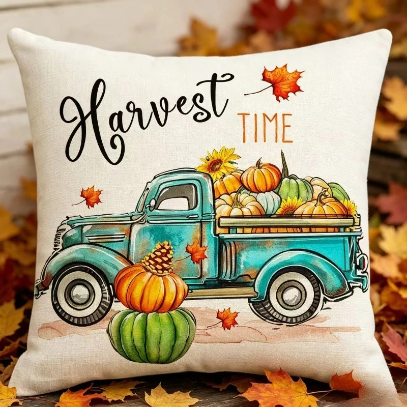 Funda de almohada de lino estampado calabaza y duendes - imagen 4