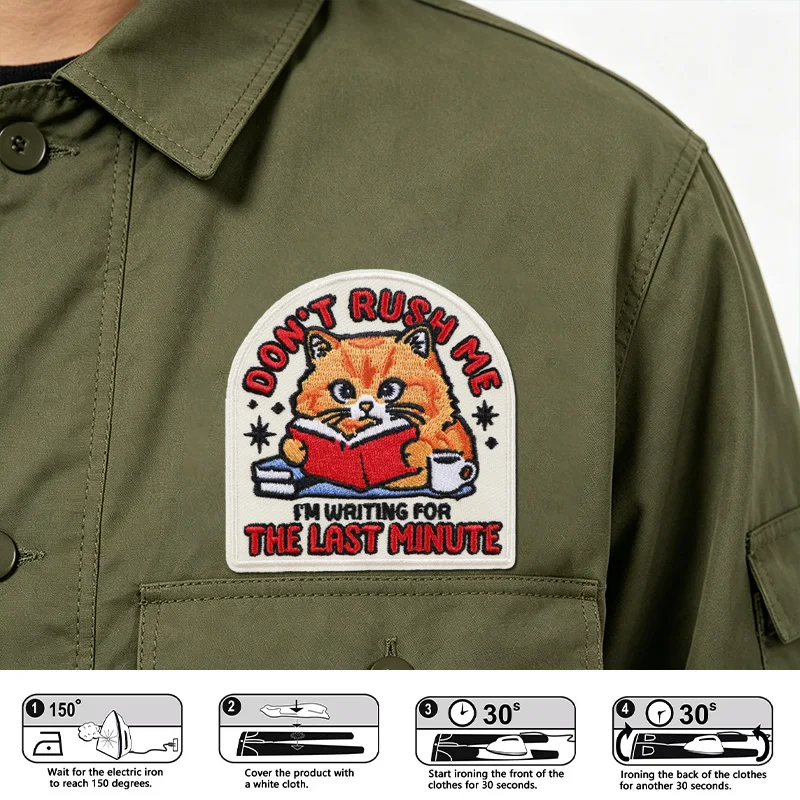 Parche termoadhesivo bordado gato leyendo para ropa y gorras - imagen 3