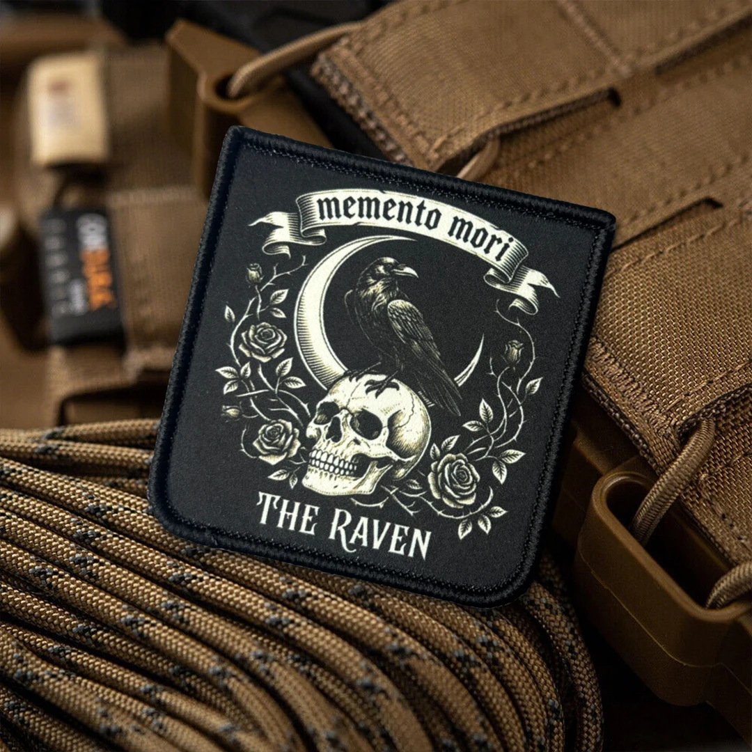 Parche táctico calavera cuervo gótico con velcro para mochila