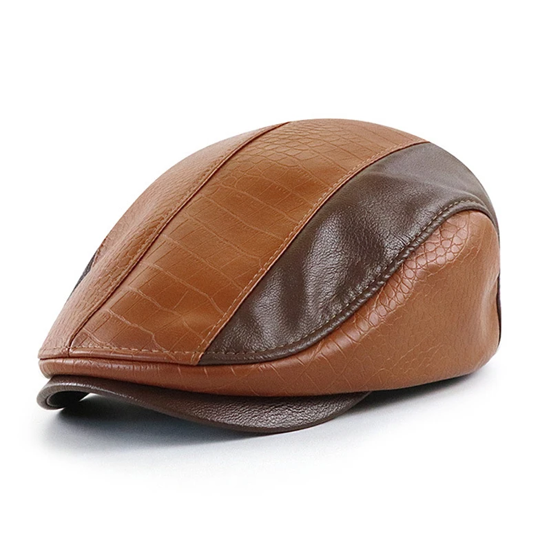 Boina de cuero PU retro con visera pico de pato para hombre - imagen 3