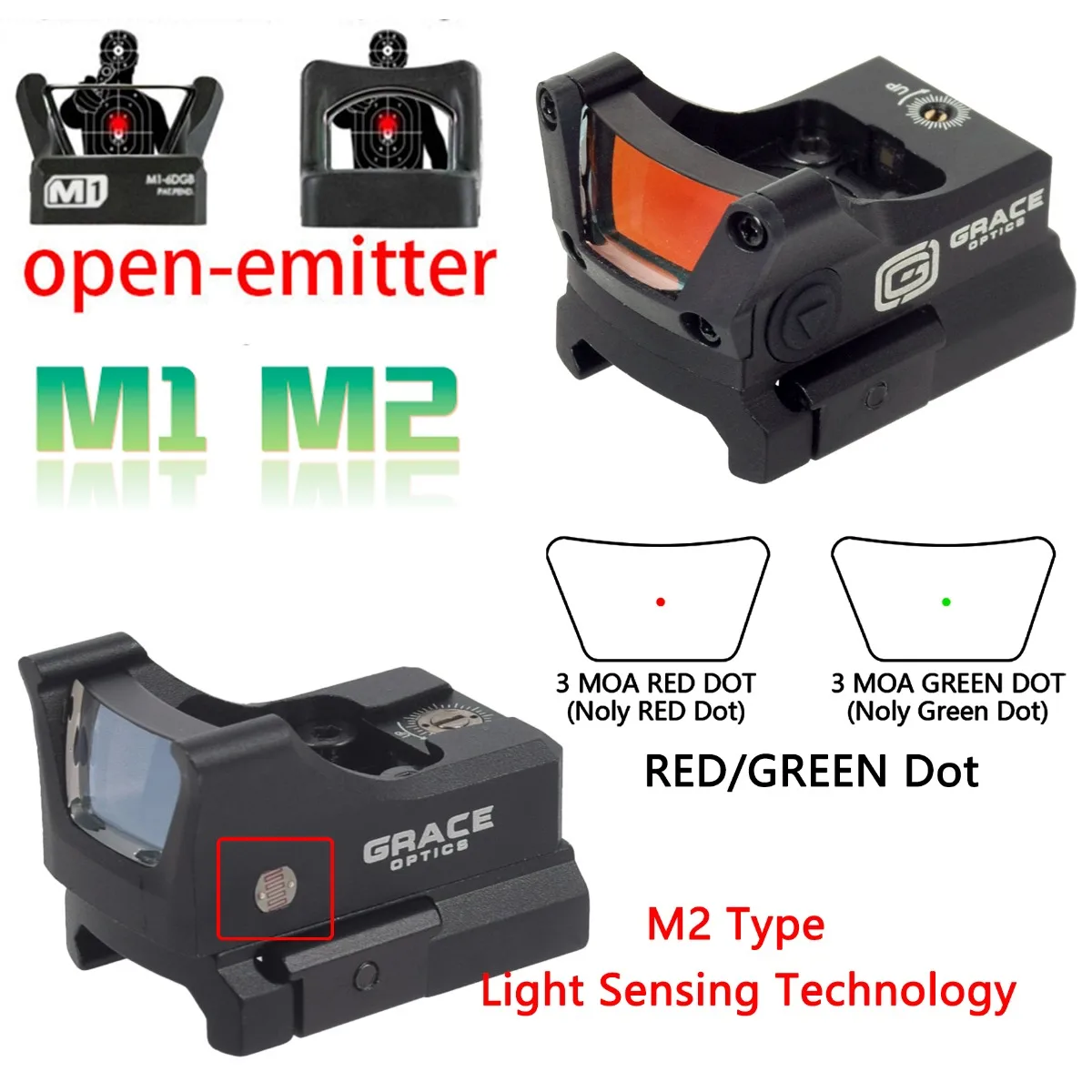 Vista de la mira reflex táctica para punto rojo y verde