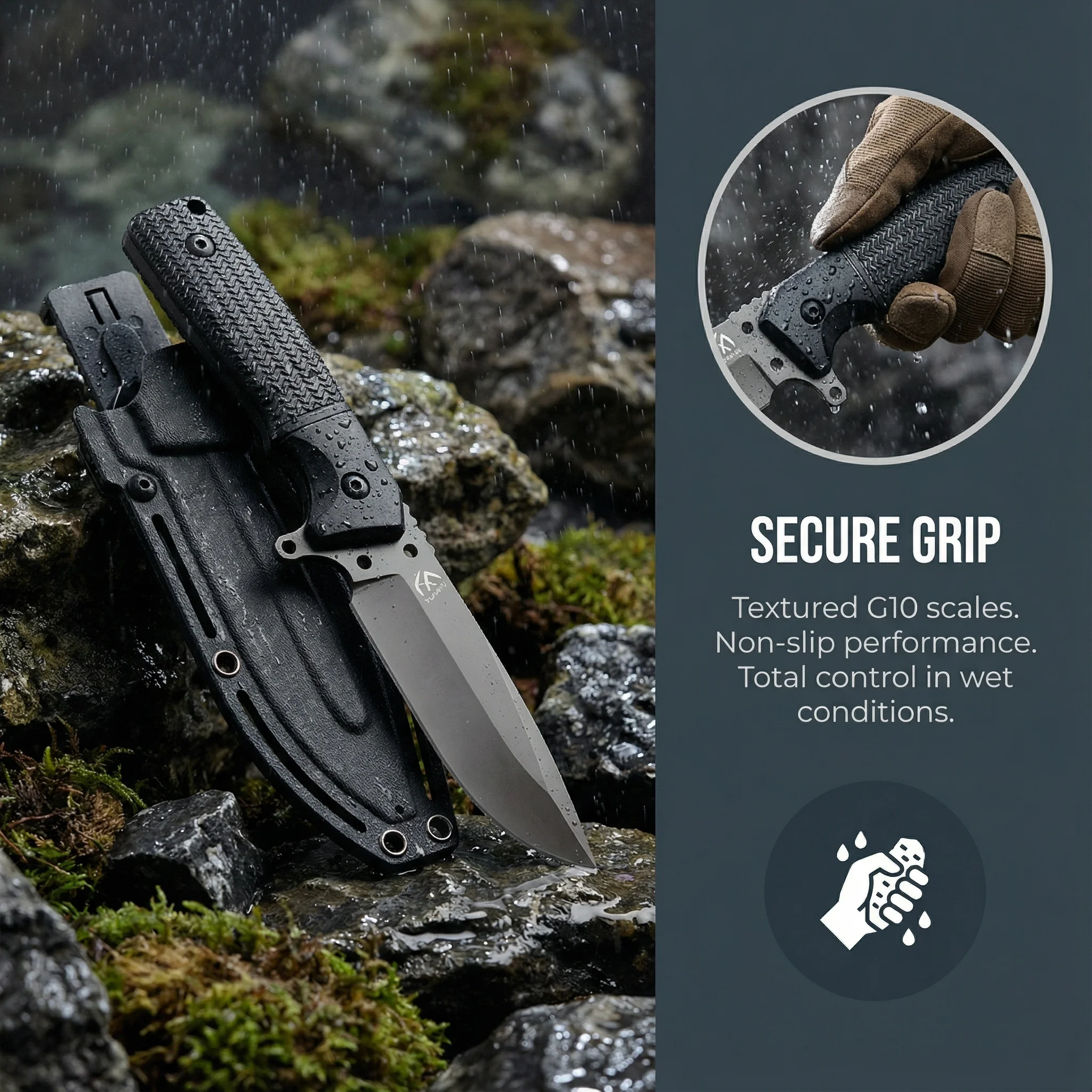 Cuchillo táctico fijo con funda, acero robusto aire libre - imagen 2