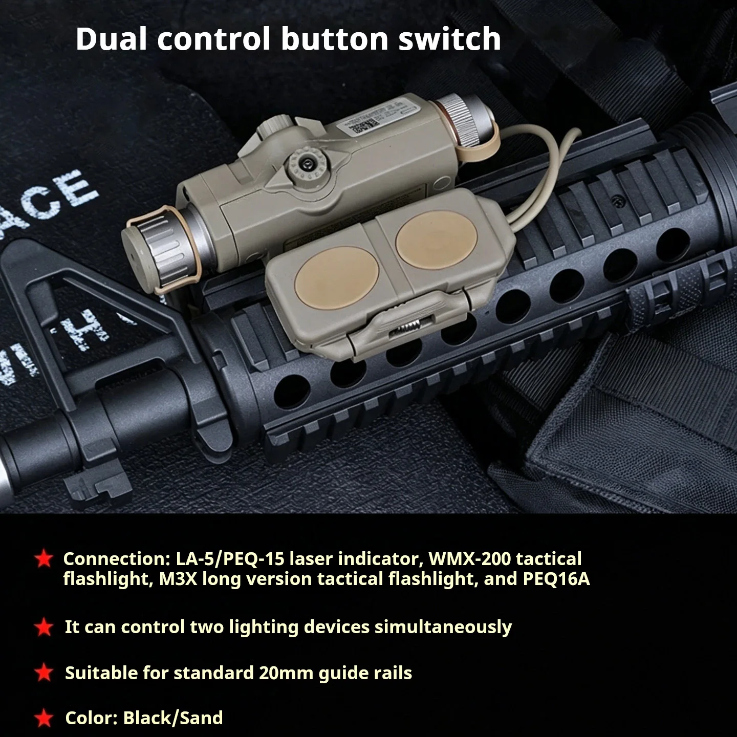 Vista trasera y conexiones de la linterna táctica element gear WMX200