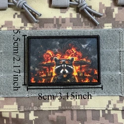 Parche táctico raccoon efecto explosión impreso con velcro mochila