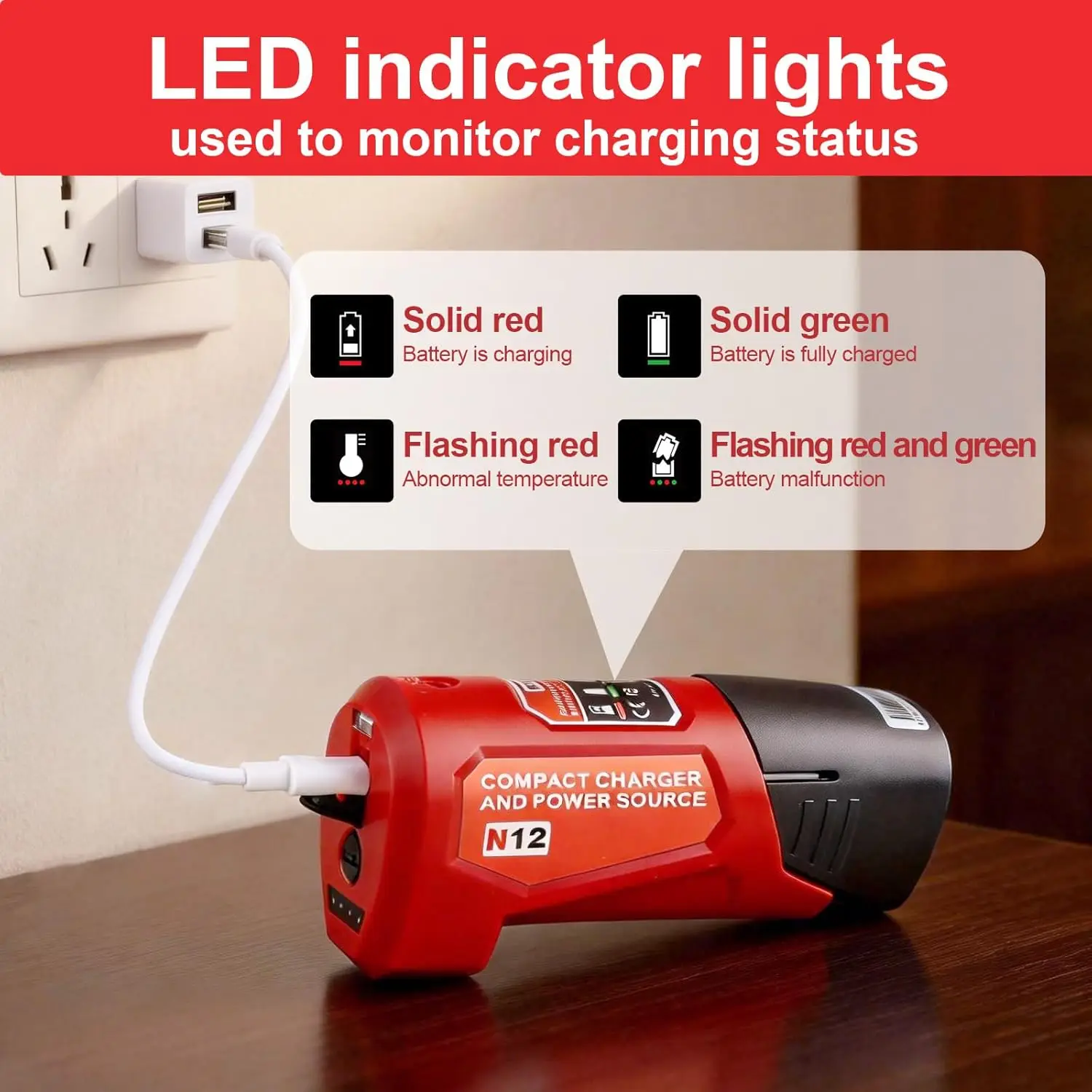Milwaukee M12 adaptador de corriente para batería cargador USB - imagen 3