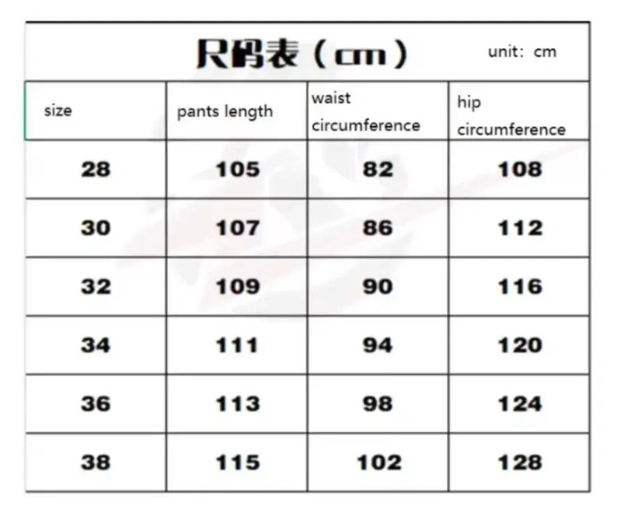 Tabla de tallas para pantalones largos