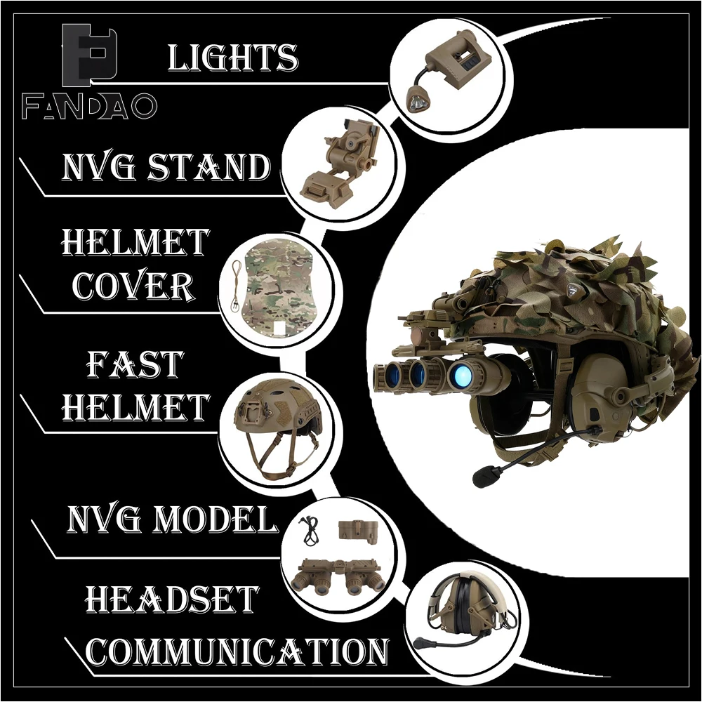 Casco táctico NVG para airsoft y paintball con auriculares y luces - imagen 3
