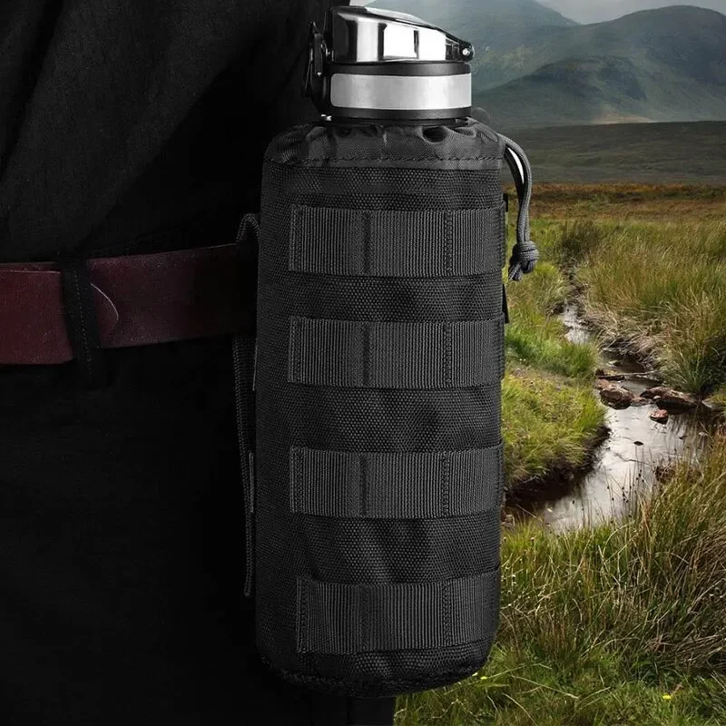Portabotellas táctico MOLLE ajustable bolsa nailon negra exterior - imagen 2