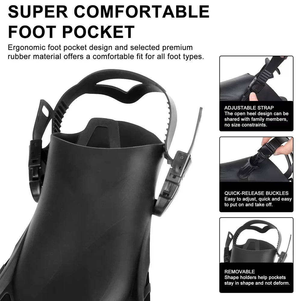 Aletas de silicona cortas ajustables para viaje y snorkel