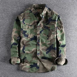 Camisa militar camuflaje algodón lavado resistente, manga larga outdoor