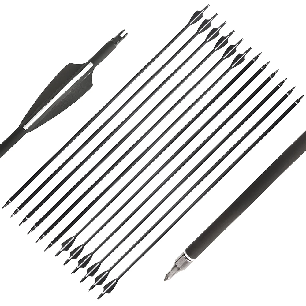 Flechas de carbono para arco con puntas y plumas de goma para caza - imagen 5