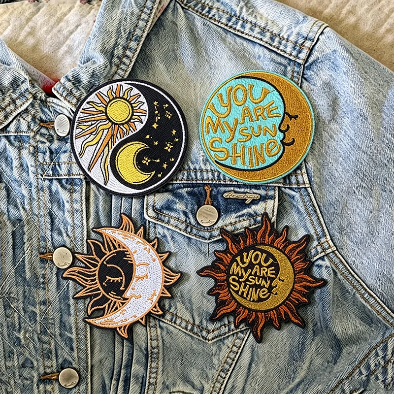 Parches termoadhesivos Boho sol y luna retro vintage para ropa - imagen 3