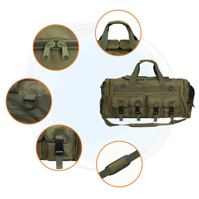 Detalle de sistema Molle y costuras reforzadas