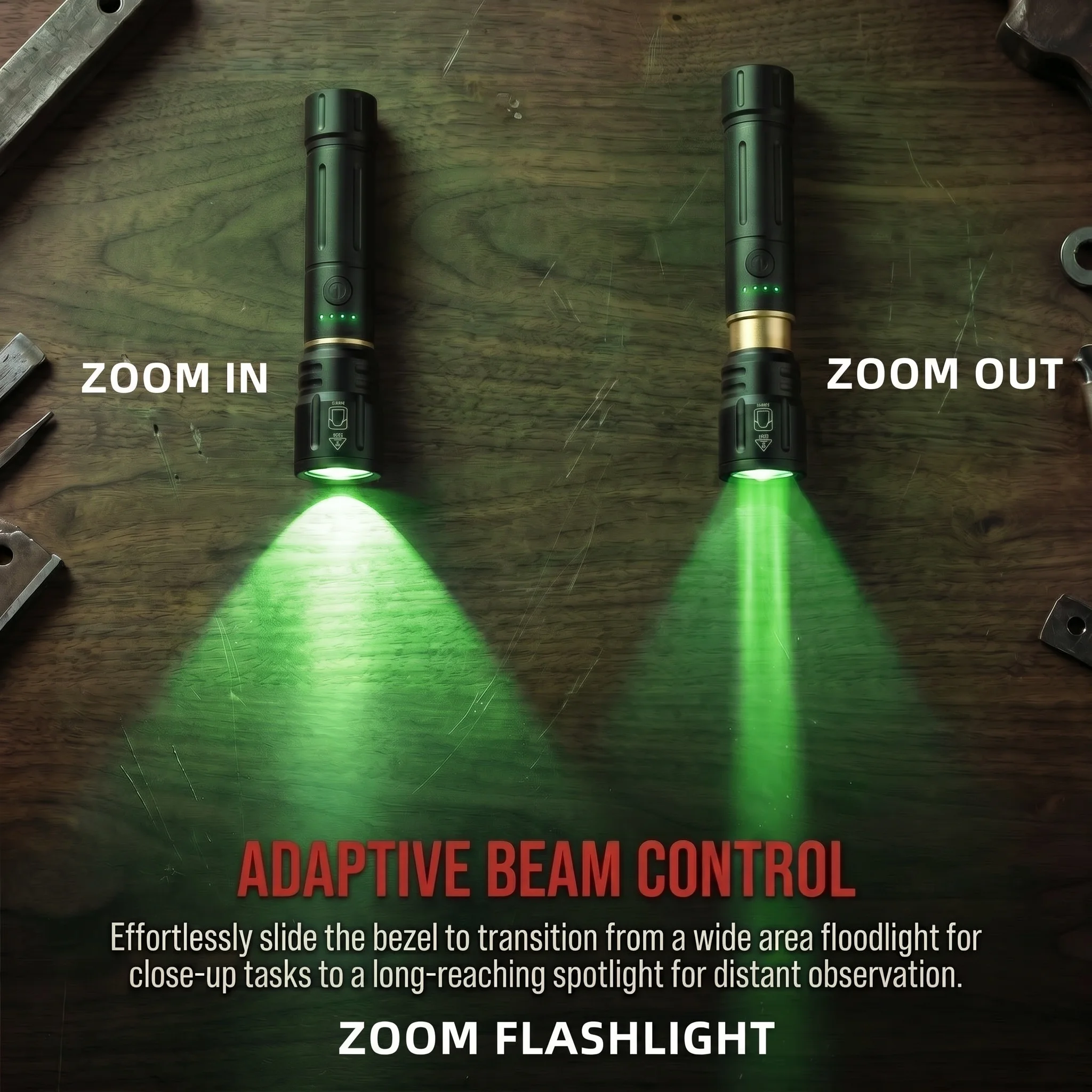 Alonefire Zoom Linterna táctica LED verde recargable USB de aluminio - imagen 3