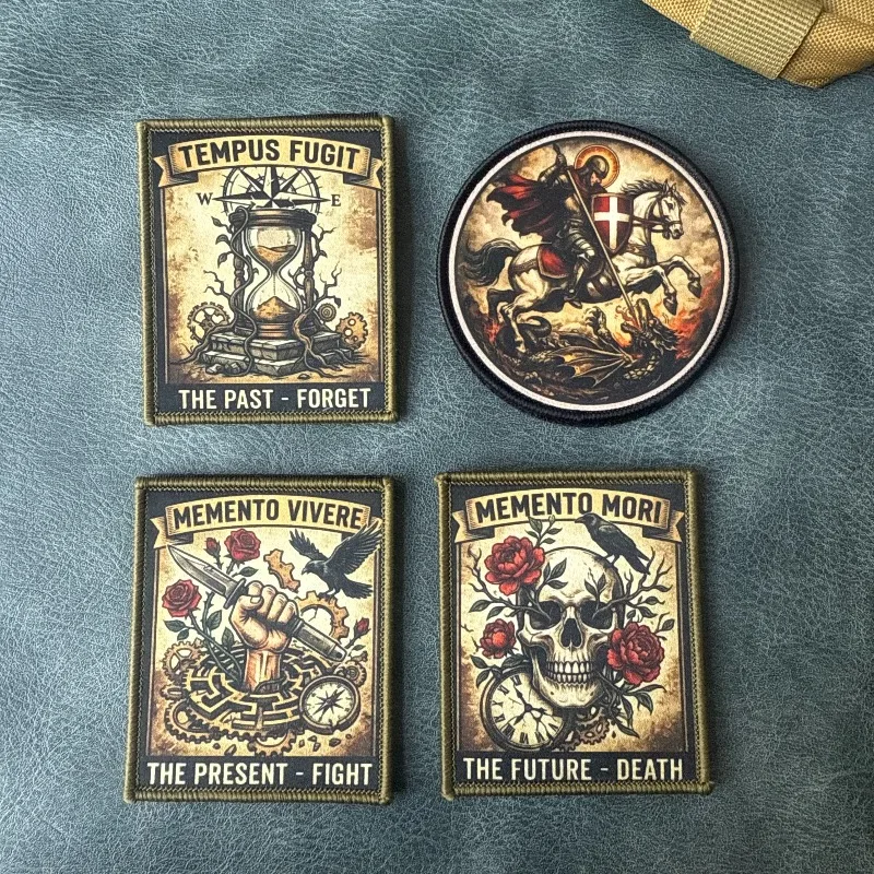 Parche táctico Memento Mori gótico vintage con gancho y bucle - imagen 2