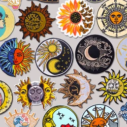 Parche termoadhesivo bordado sol y luna para mochilas, chaquetas