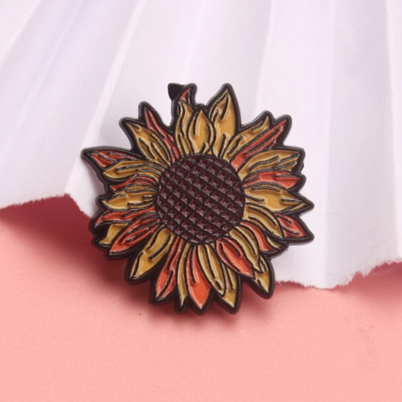 Pin esmaltado girasol vintage bohemio – insignia floral para chaqueta - imagen 2