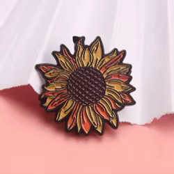 Pin esmaltado girasol vintage bohemio – insignia floral para chaqueta