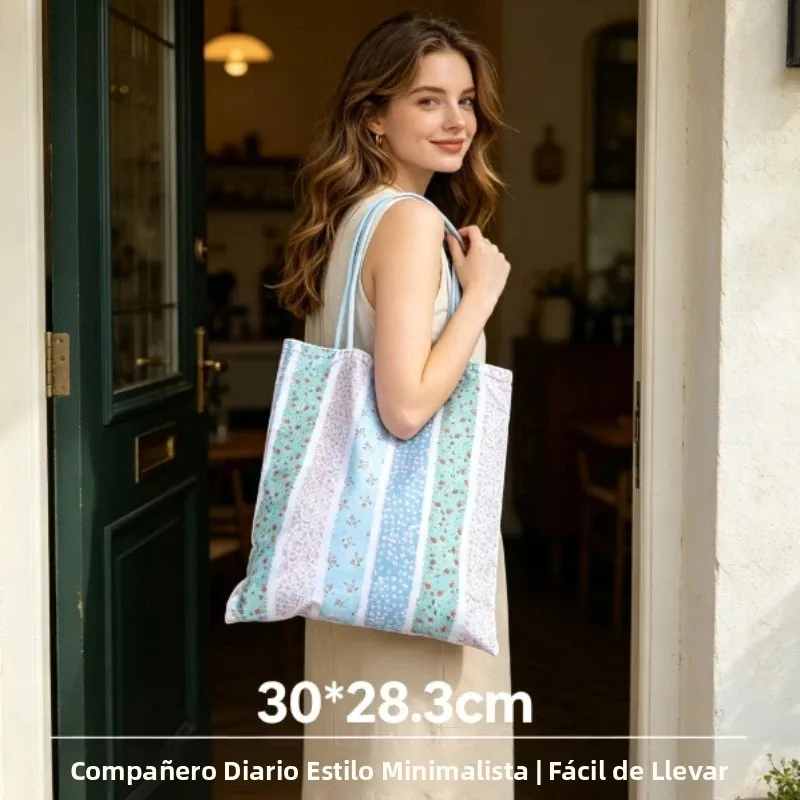 Bolso tote de lona con diseño floral estilo francés coreano para mujer - imagen 5