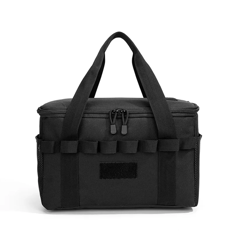 Bolsa táctica negra camping exterior con organizador y compartimentos