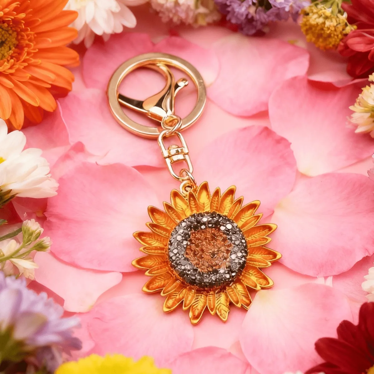 Llavero retro girasol con diamantes de imitación, para diario - imagen 3