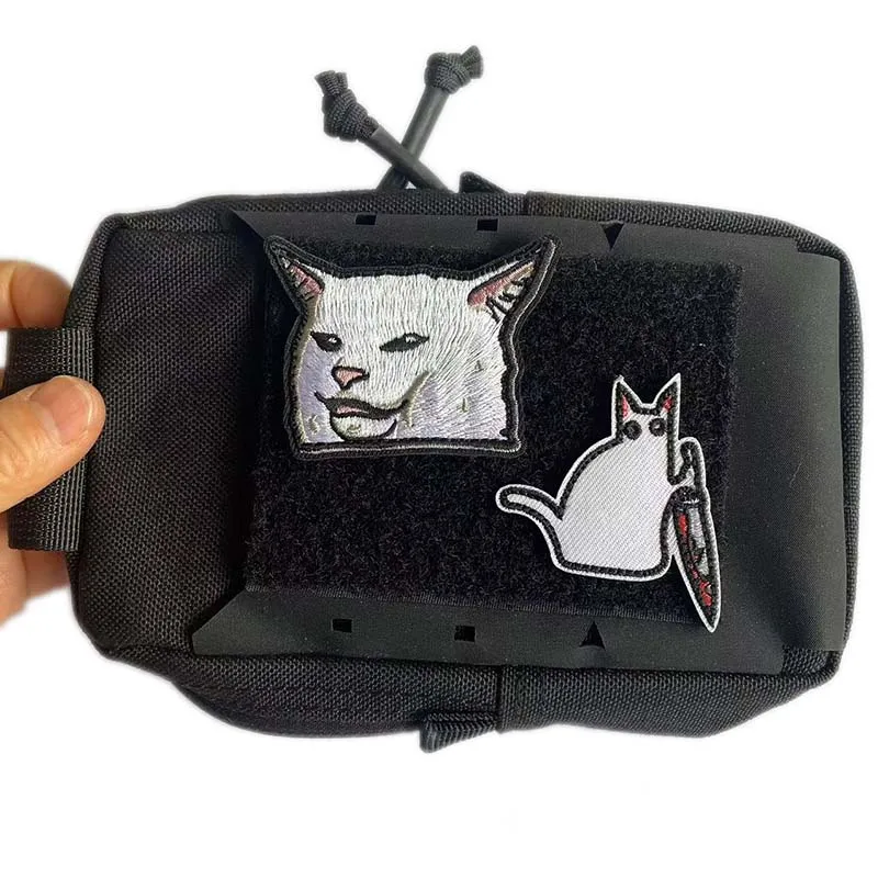 Parche bordado táctico meme gato cuchillo – MOLLE para ropa y mochila - imagen 3