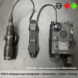 Linterna táctica Airsoft PEQ-15 con láser rojo y verde estroboscópico