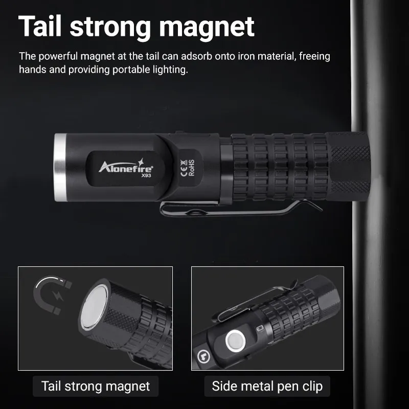 Linterna LED P8 magnética cabezal giratorio 90° táctica EDC - imagen 2