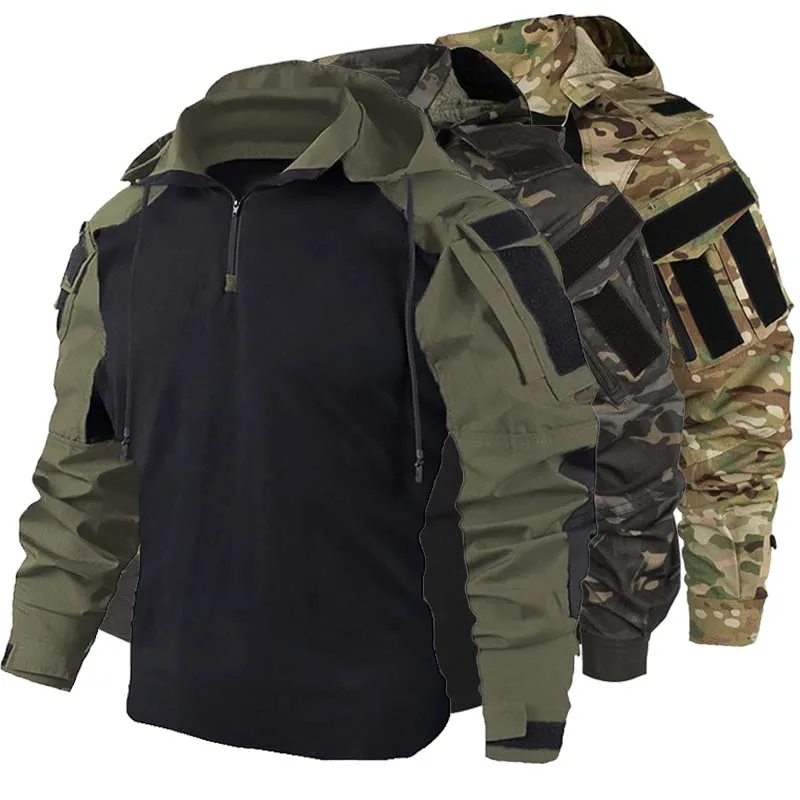 Camiseta táctica con capucha camuflaje para airsoft y senderismo