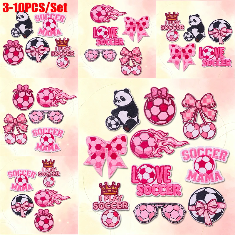 Parches termoadhesivos bordados rosa con lazo y fútbol para ropa - imagen 3