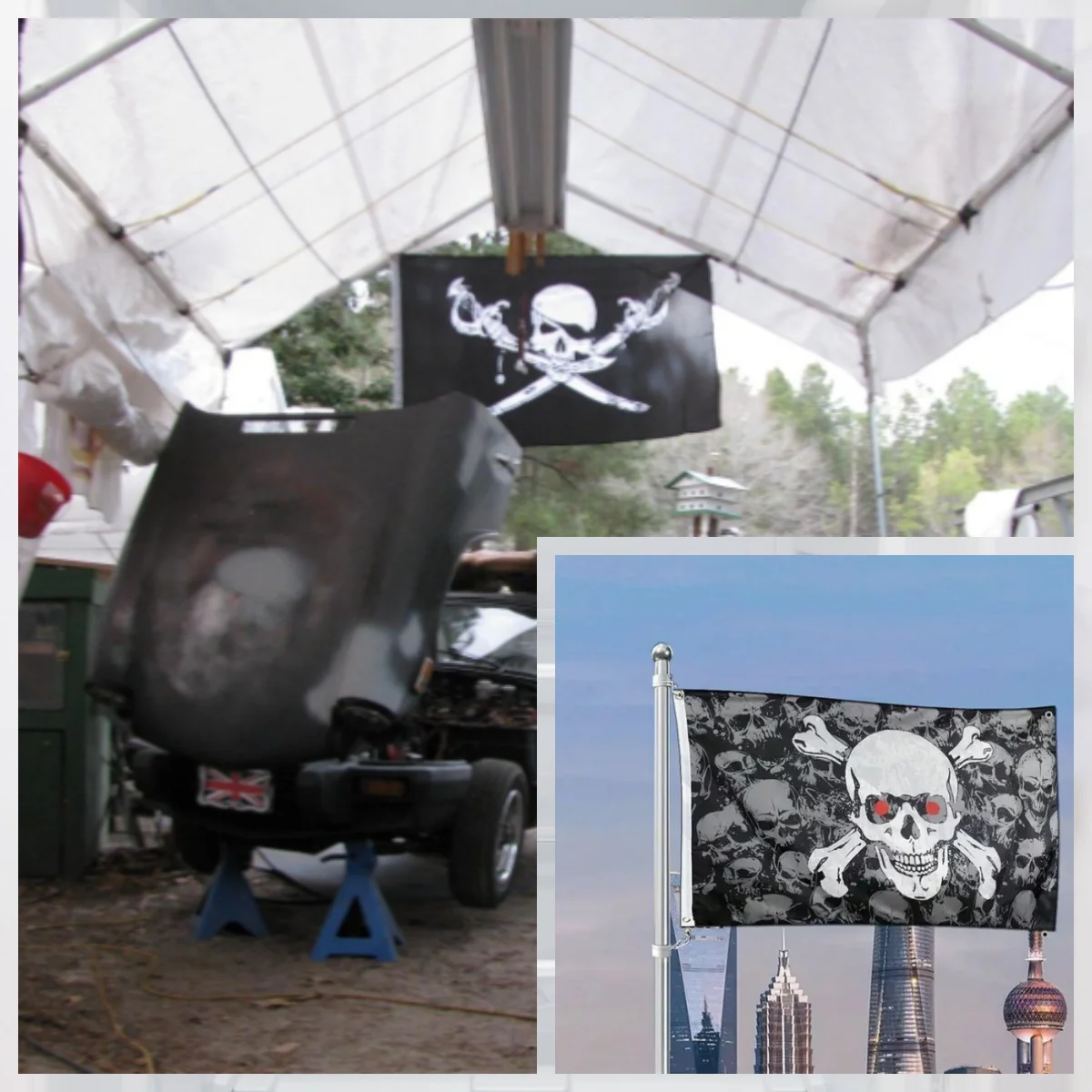Bandera pirata Jolly Roger calavera y huesos cruzados - imagen 4