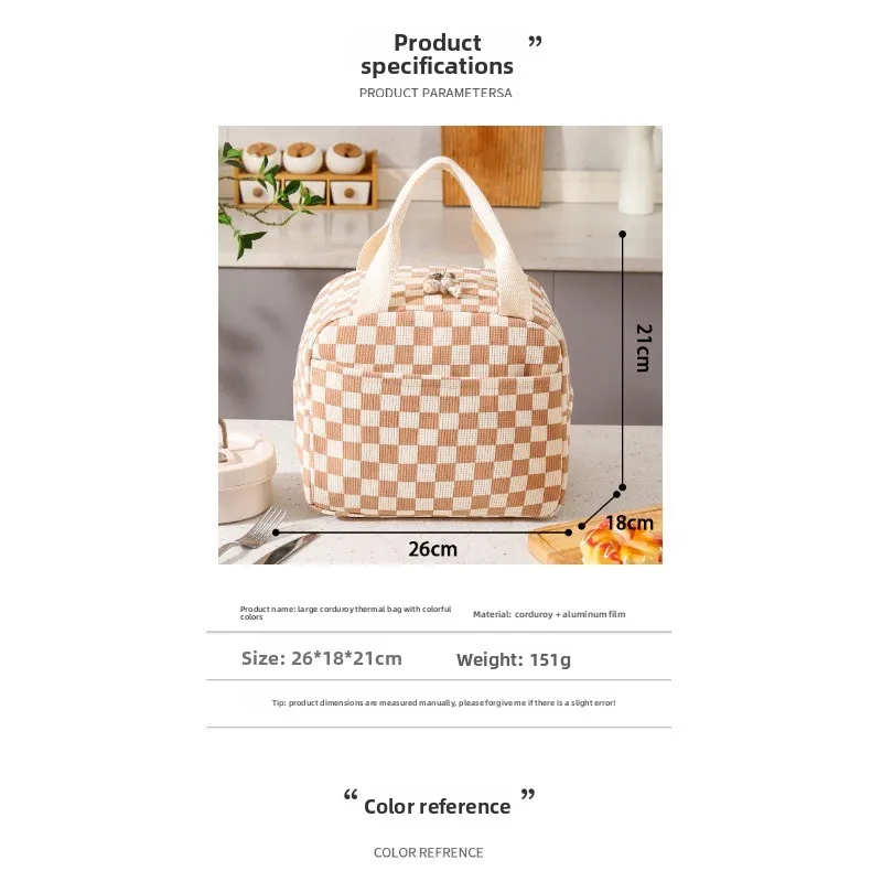 Bolsa Bento térmica impermeable de pana estampada aislada portátil - imagen 4