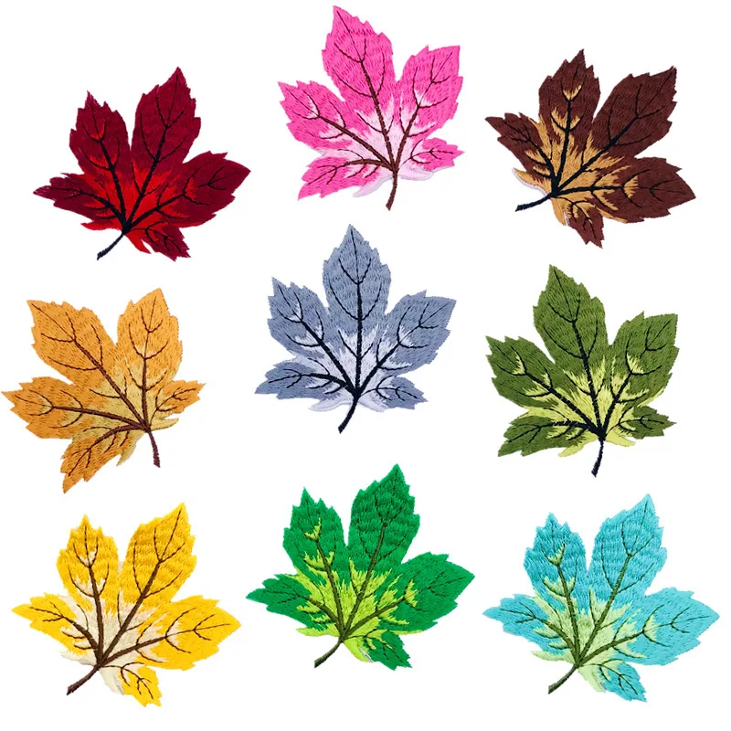 Parche bordado de hoja de arce en varios colores, para planchar o coser