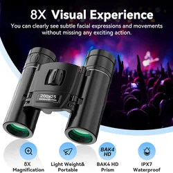 Binoculares compactos de bolsillo con prisma Bak4 para caza y conciertos