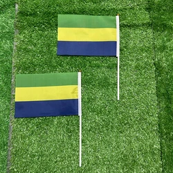 Bandera de mano Gabón de poliéster con asta de plástico