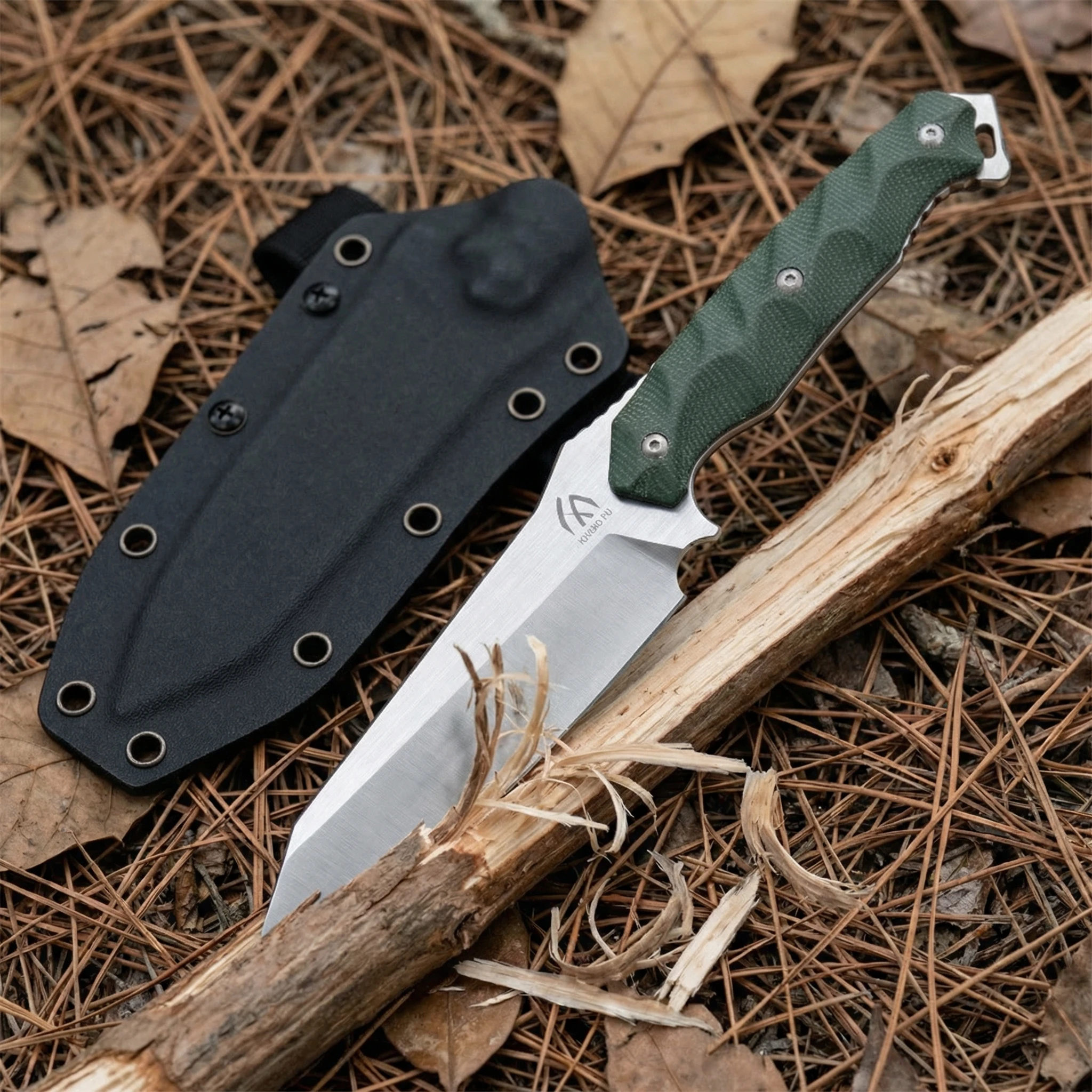 Cuchillo hoja fija táctico para exteriores con mango de lino y funda - imagen 2