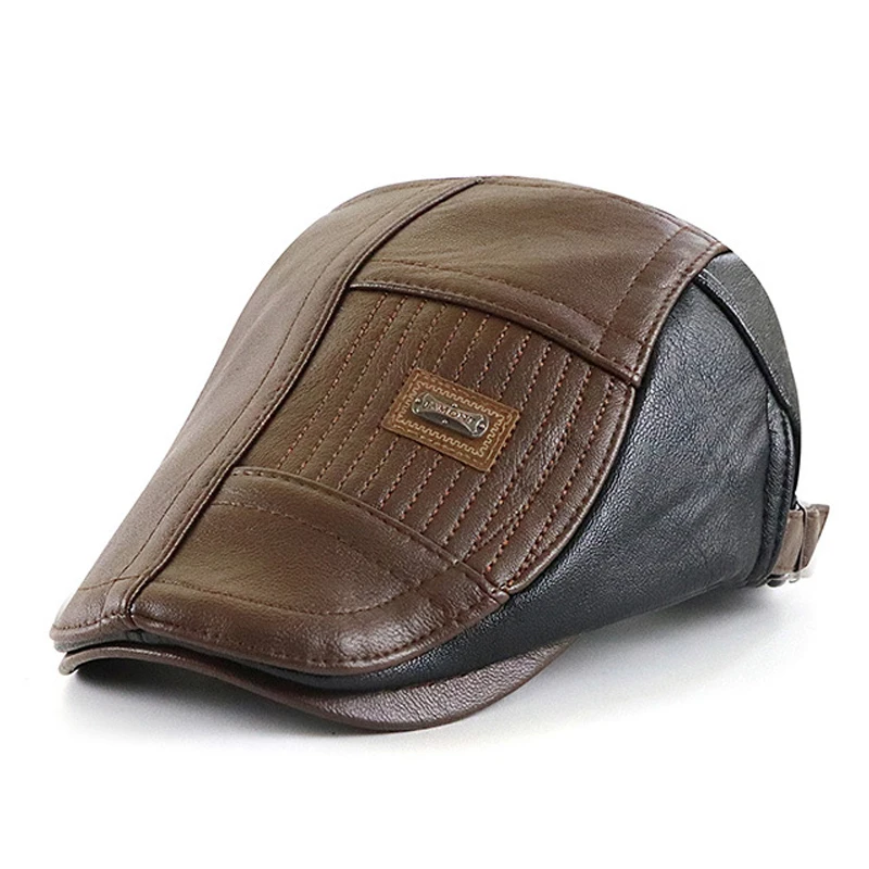 Gorra newsboy de cuero PU con visera plana para hombre - imagen 2