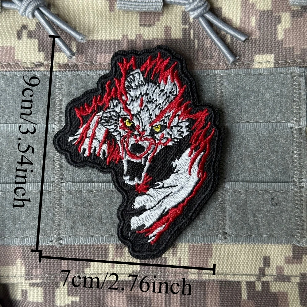 Parche táctico bordado lobo flameado con gancho y bucle Airsoft - imagen 5
