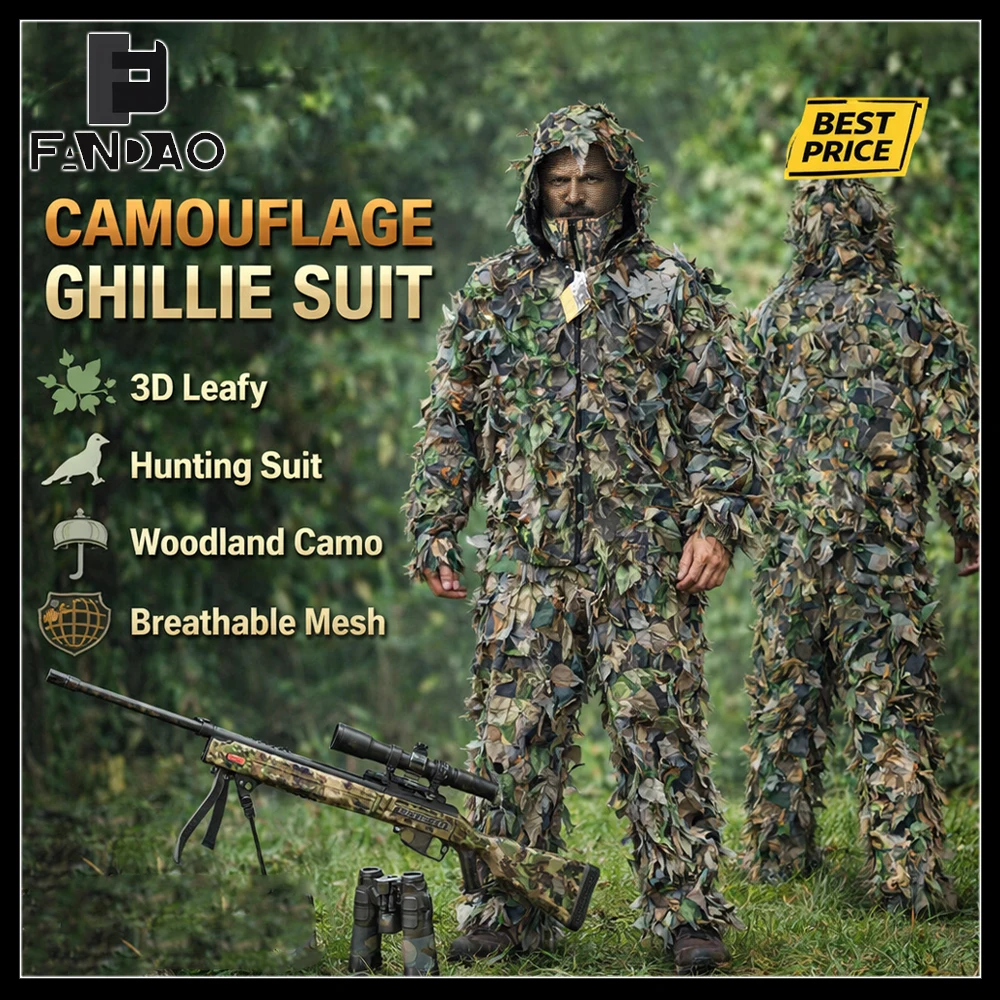 Traje Ghillie 3D Camuflaje Hojas para Táctico y Caza - imagen 2