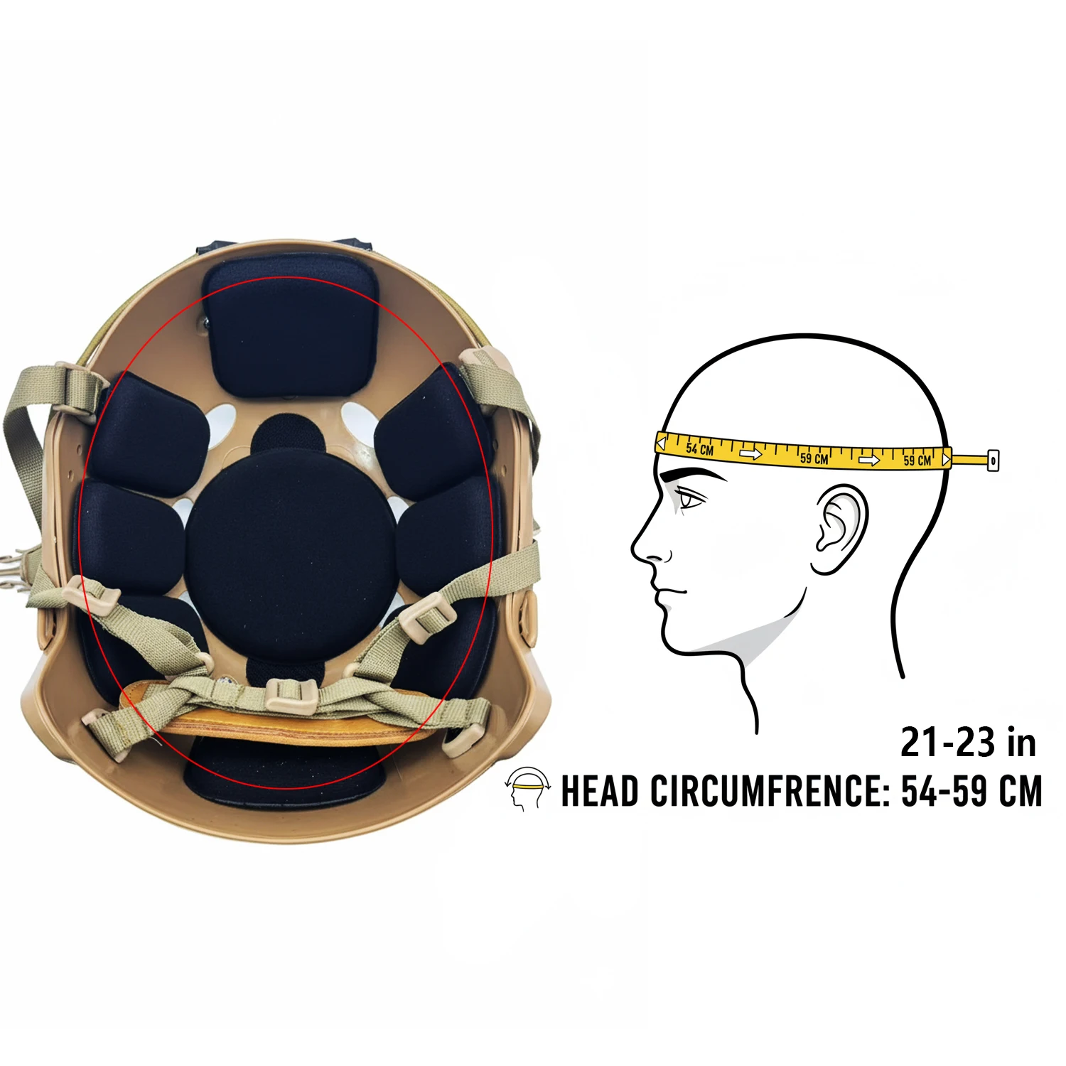 Detalle del casco y sus almohadillas