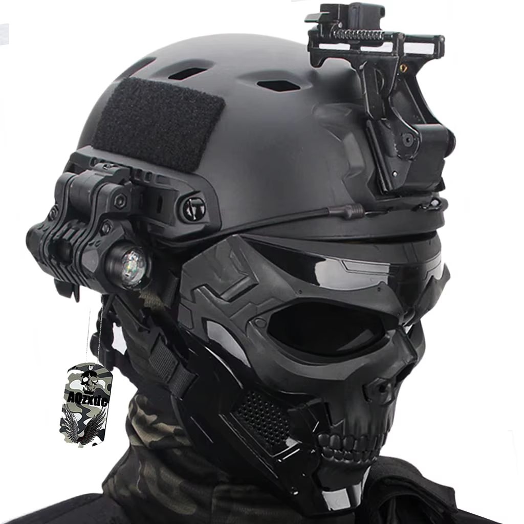 Casco táctico rápido con protector facial calavera – Montura NVG