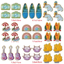 Parches bordados termoadhesivos de playa: chica surfista y conchas