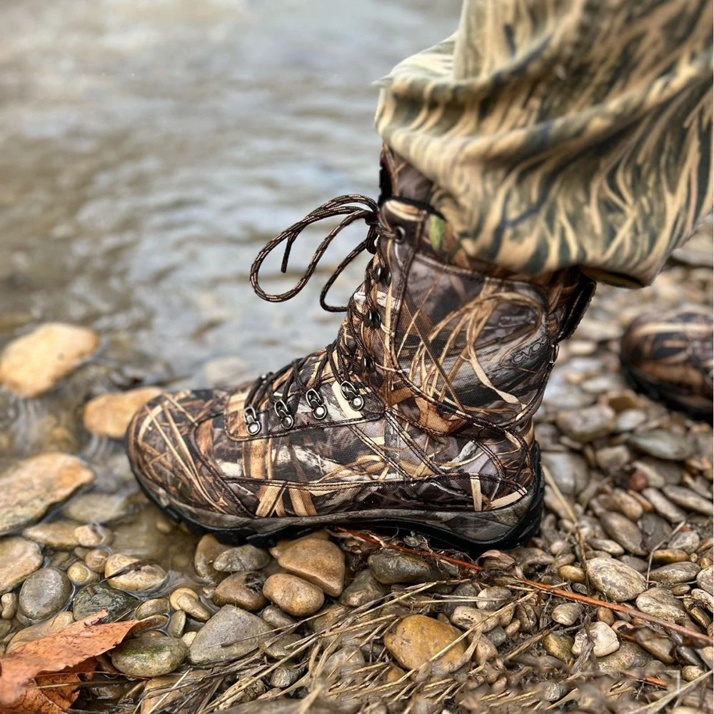 Botas tácticas caza impermeables camuflaje antideslizantes caña media