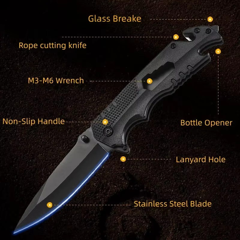Cuchillo supervivencia plegable acero inoxidable camping - imagen 2